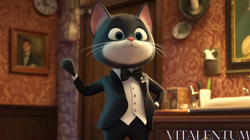 Cartoon Cat in Formal Attire AI Image