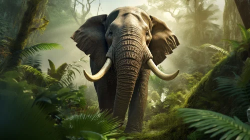 Majestic Elephant in Lush Tropical Jungle - Artwork