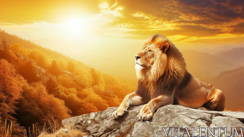 Majestic Lion in the Wilderness - Captivating Sunset Portrait AI Image