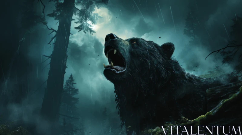 Menacing Bear in a Dark Forest - Nightmarish Artwork AI Image