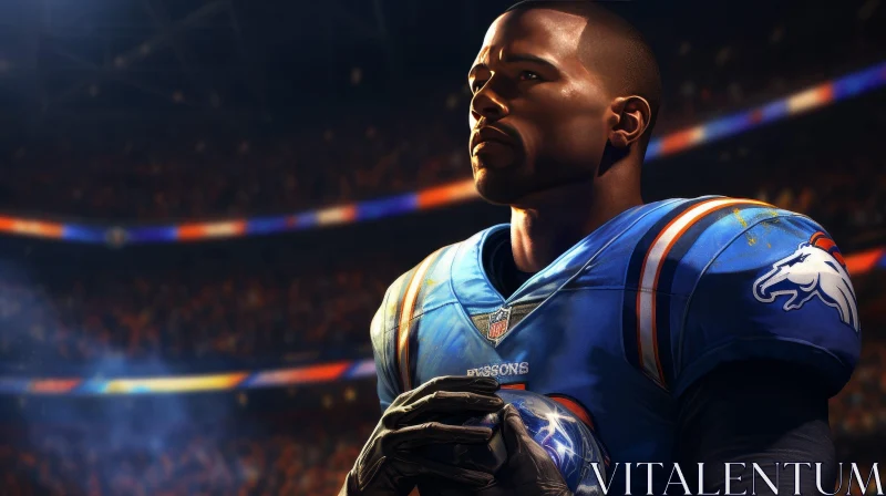 Professional Football Player Portrait in Blue and Orange Jersey AI Image