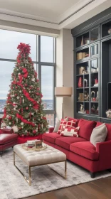 Red Living Room with Christmas Tree | Urban Edge | Handcrafted Designs