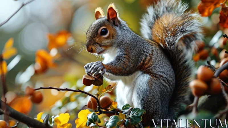 Squirrel on Tree Branch: Captivating Nature Photograph AI Image