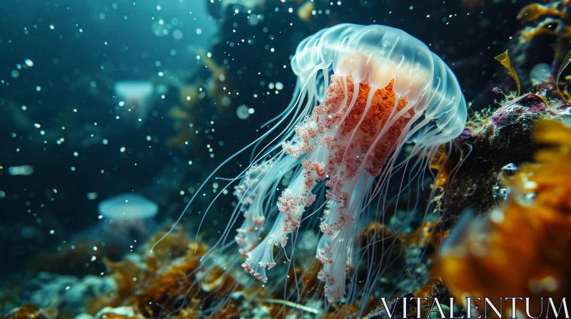 Stunning Underwater Photograph of a Delicate Jellyfish AI Image