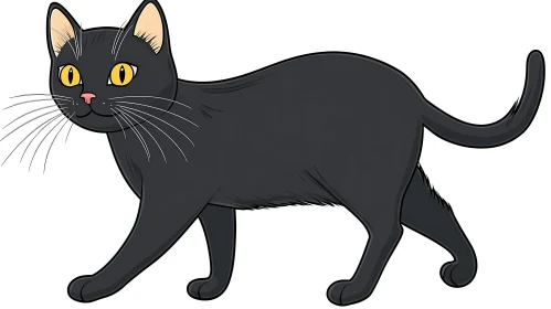 Illustration of a Black Cat Walking