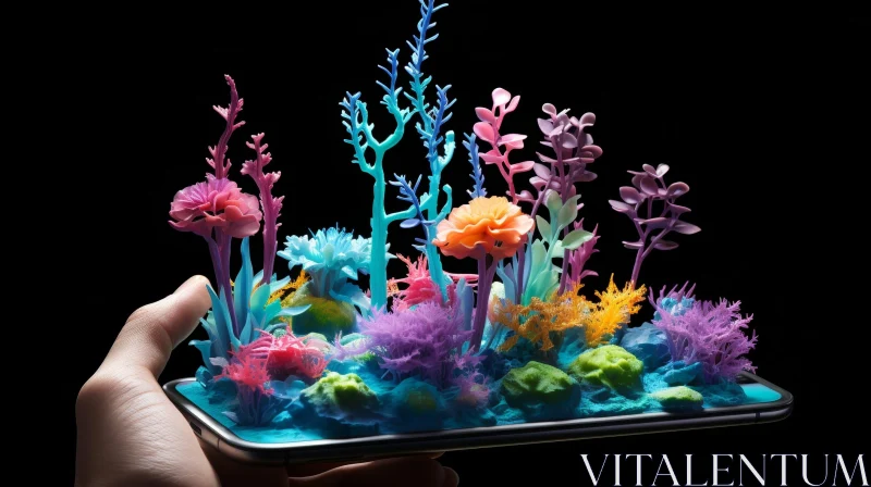 AI ART 3D Smartphone Rendering with Holographic Coral Reef