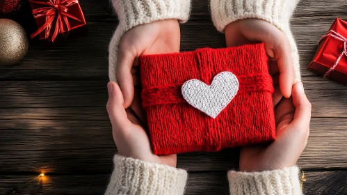 Festive Red Gift with White Heart