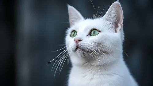 Elegant White Cat Close-Up with Green Eyes