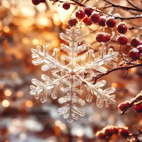 Winter Sunlit Snowflake and Berries