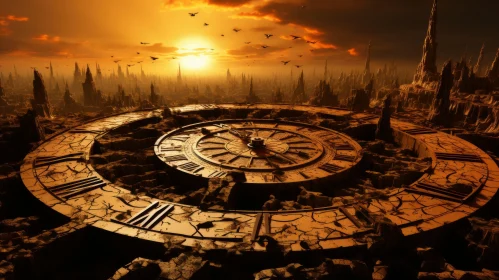 Apocalyptic Landscape with Clock Amidst Grandiose Ruins