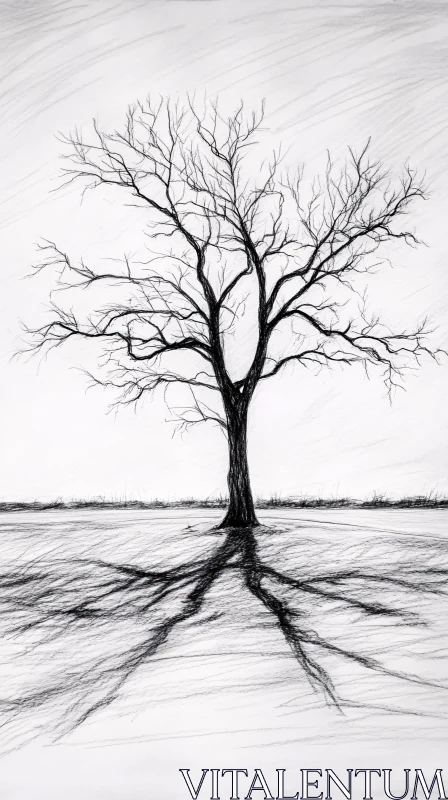 AI ART Barren Tree with Shadow Patterns on Pale Ground