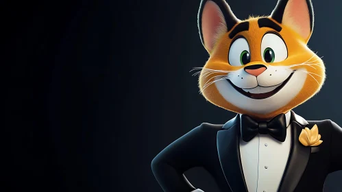 Elegant Animated Cat in Black Tuxedo