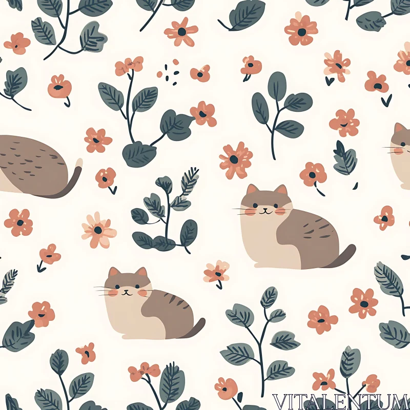 Adorable Cats with Floral Designs AI Image