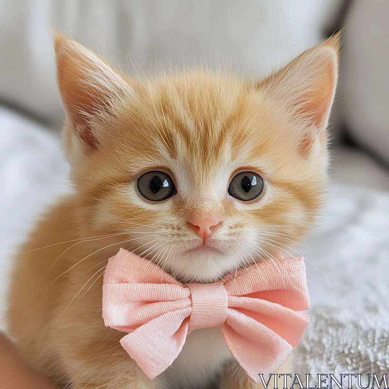 Cute Kitten in a Pink Bow AI Image