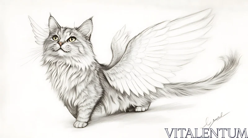 AI ART Angelic Cat Drawing with Detailed Wings