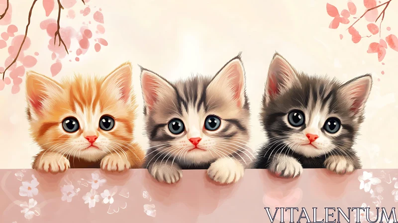 Cute Kittens in a Floral Setting AI Image