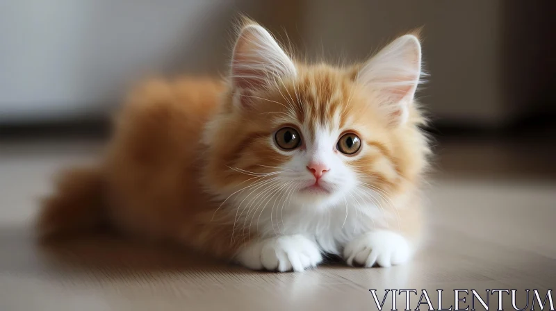 Fluffy Kitten with Perked Ears and Big Eyes AI Image