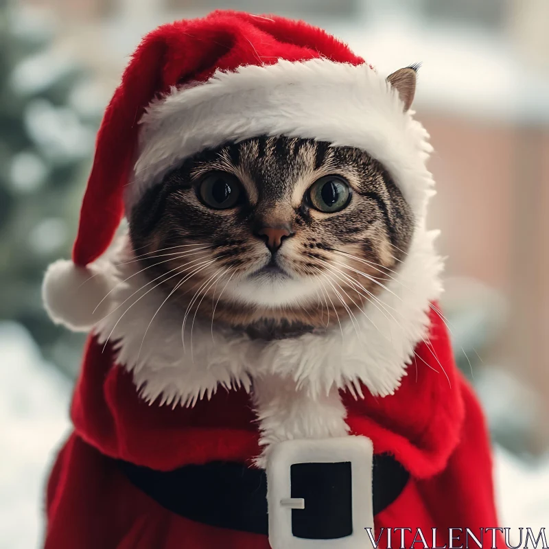 AI ART Festive Feline Dressed as Santa