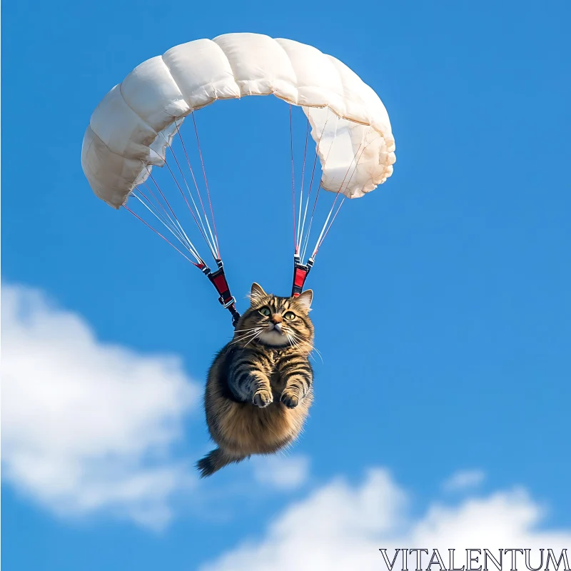 Feline Parachute Adventure in the Sky AI Image