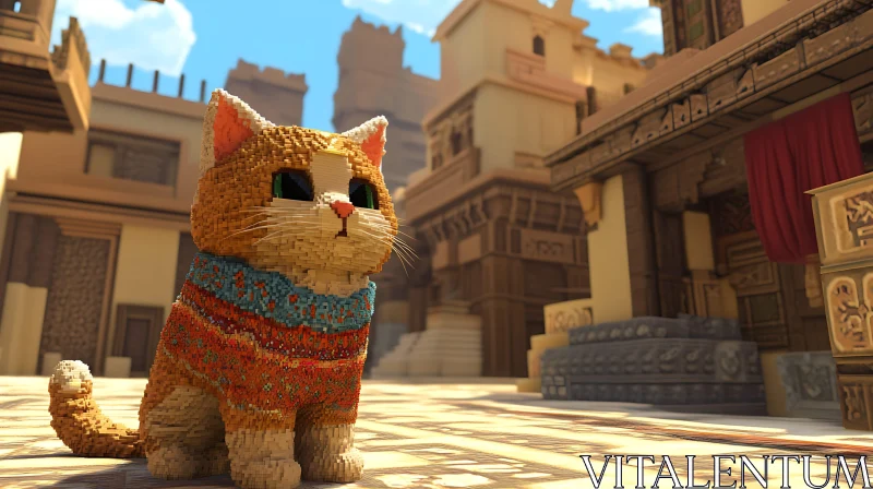 Block Cat in Detailed Architectural Cityscape AI Image