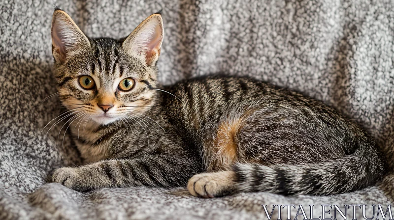 Cute Tabby Cat on Cozy Blanket AI Image