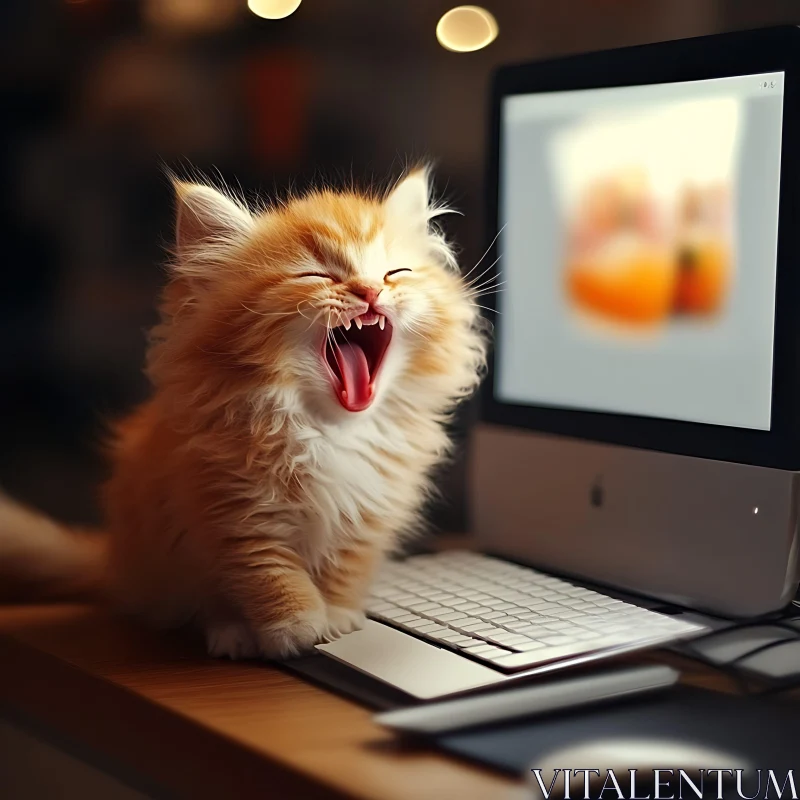 Cute Orange Kitten on Desk AI Image