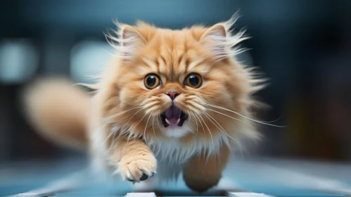 Ginger Persian Cat Running with Raised Paw