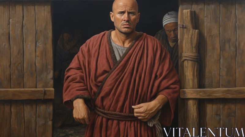 Man in Red Robe Standing in Doorway Painting AI Image