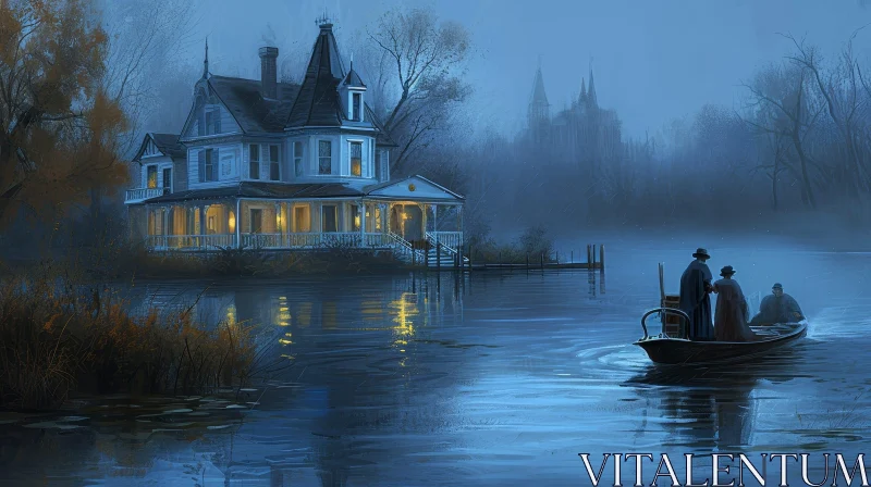 AI ART Mysterious Painting of a House by the Lake