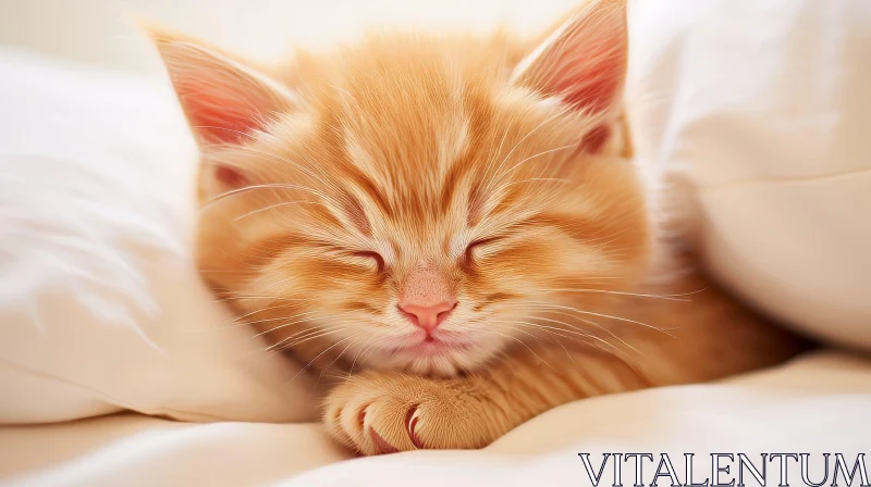 Sleeping Ginger Kitten Close-Up AI Image