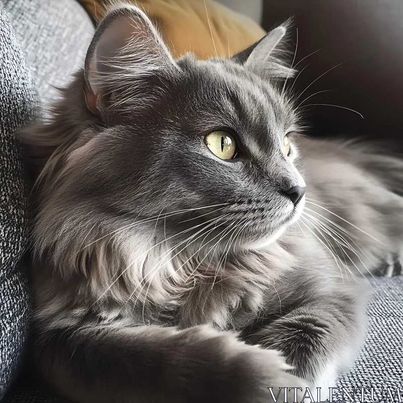 Serene Gray Feline Reclining AI Image