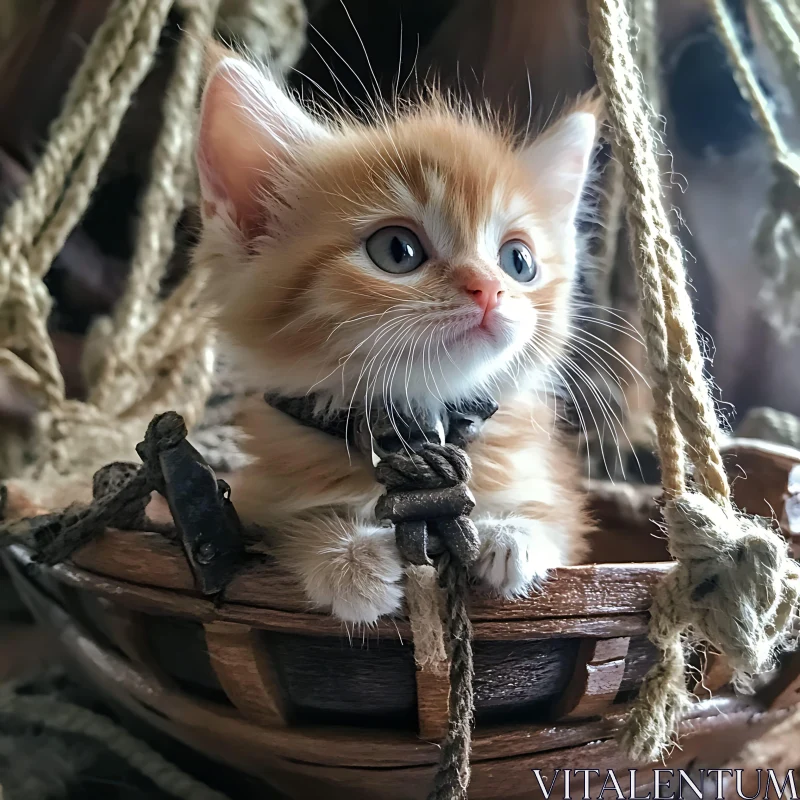 Charming Orange Kitten in Rustic Setting AI Image