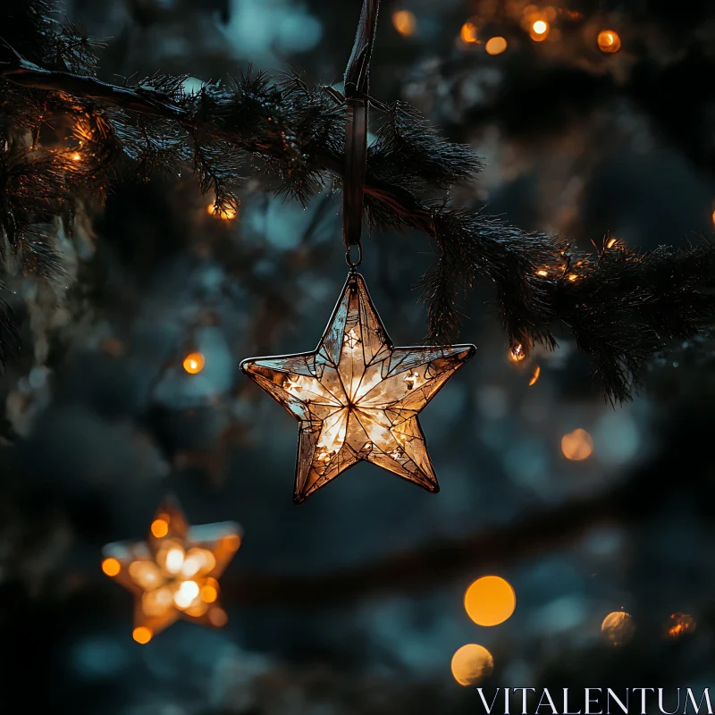 Festive Star Ornament Amidst Warm Lights AI Image