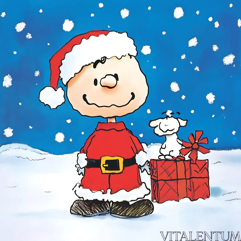 Christmas Cartoon with Character, Dog, and Snow AI Image