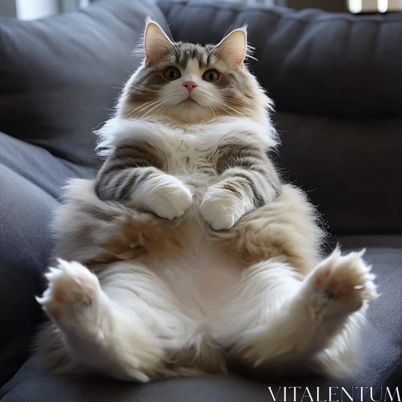 Adorable Mixed-colored Cat Resting Comfortably AI Image