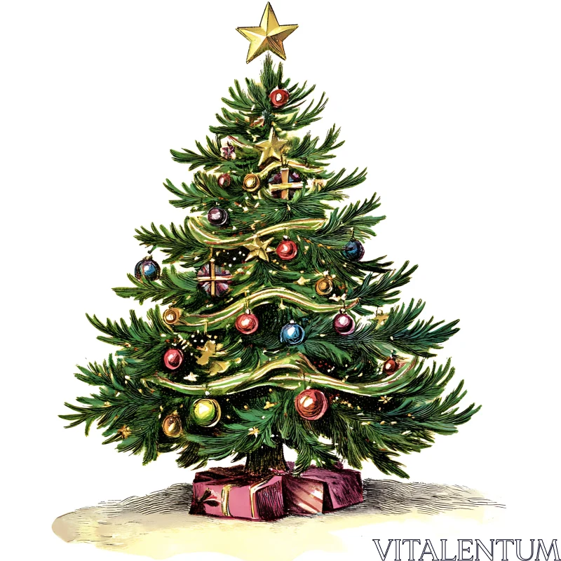 Festive Christmas Tree with Colorful Decorations AI Image