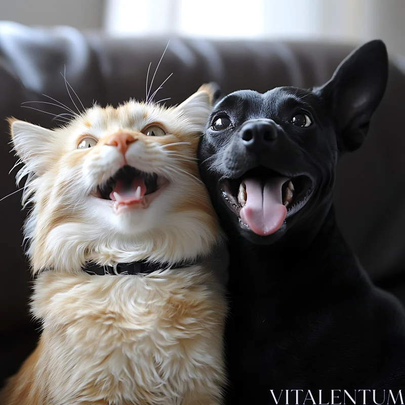 Happy Cat and Dog Companionship AI Image