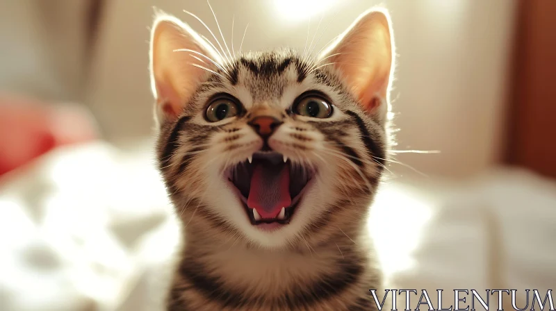 Joyful Tabby Kitten in Sunbeam AI Image