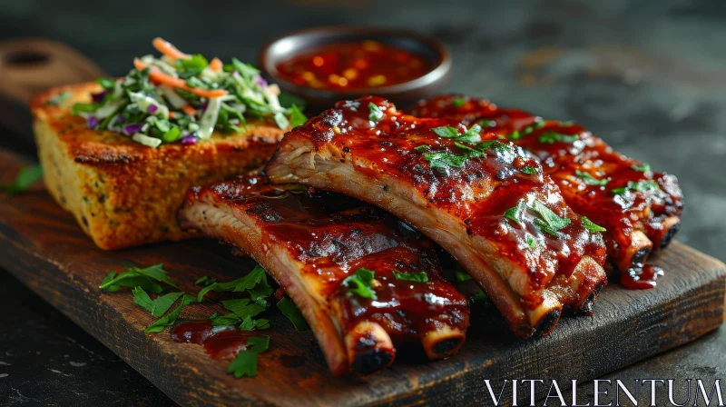 Delicious Pork Ribs with Cornbread and Coleslaw AI Image