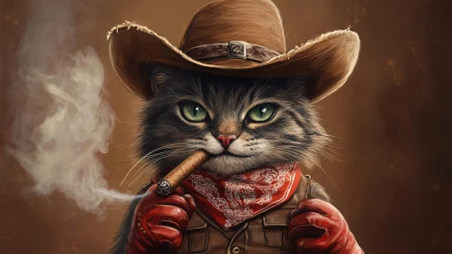 Feline Cowboy Smoking Cigar