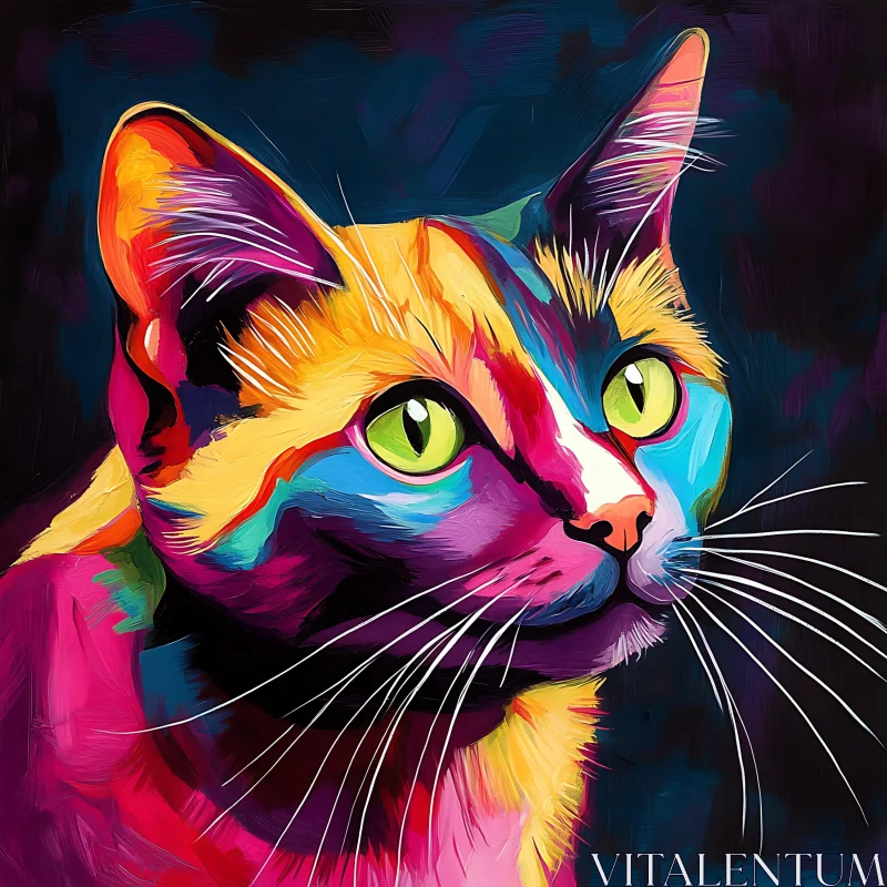 Colorful Cat Portrait in a Dark Background AI Image