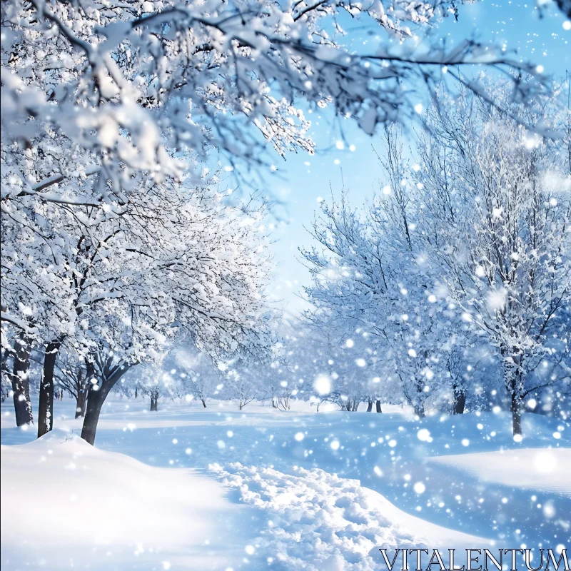 Snowy Winter Scene with Tree Branches AI Image