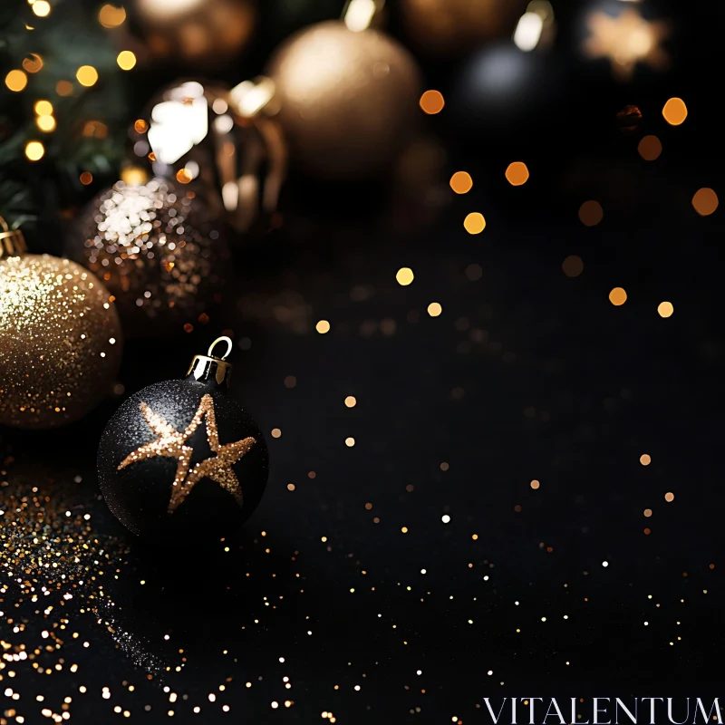 Luxurious Christmas Decorations in Black and Gold AI Image