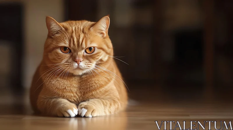 Ginger Cat with Orange Eyes Relaxing Indoors AI Image