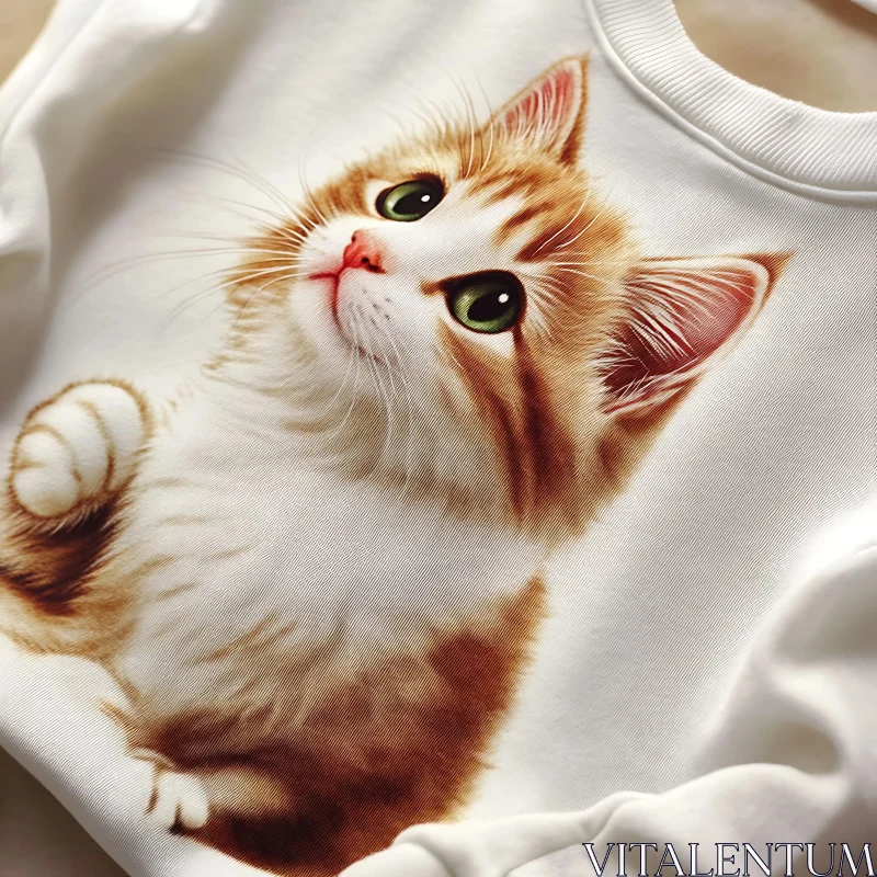 Charming Cat Design on Soft White Fabric AI Image