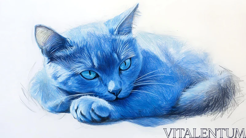 Serene Blue Cat Resting - Digital Art AI Image