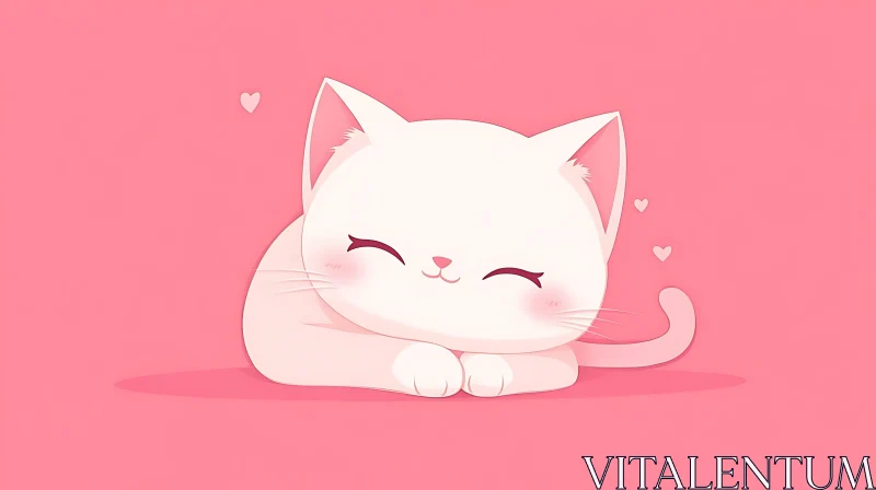 AI ART Cute White Cat Illustration on Pink