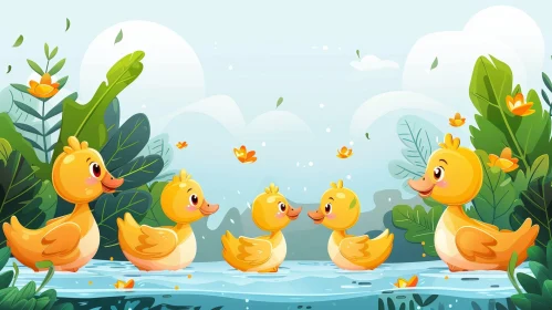 Happy Duck Family Vector Illustration