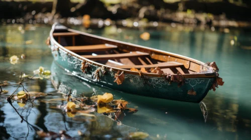 Intricate Woodwork: Boat Floating on Water with Leaves | Nikon D850
