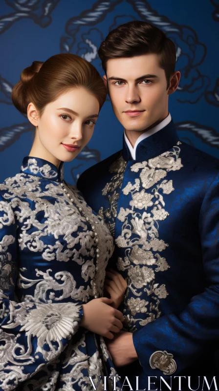 Modern Chinese Couple in Baroque-inspired Attire AI Image